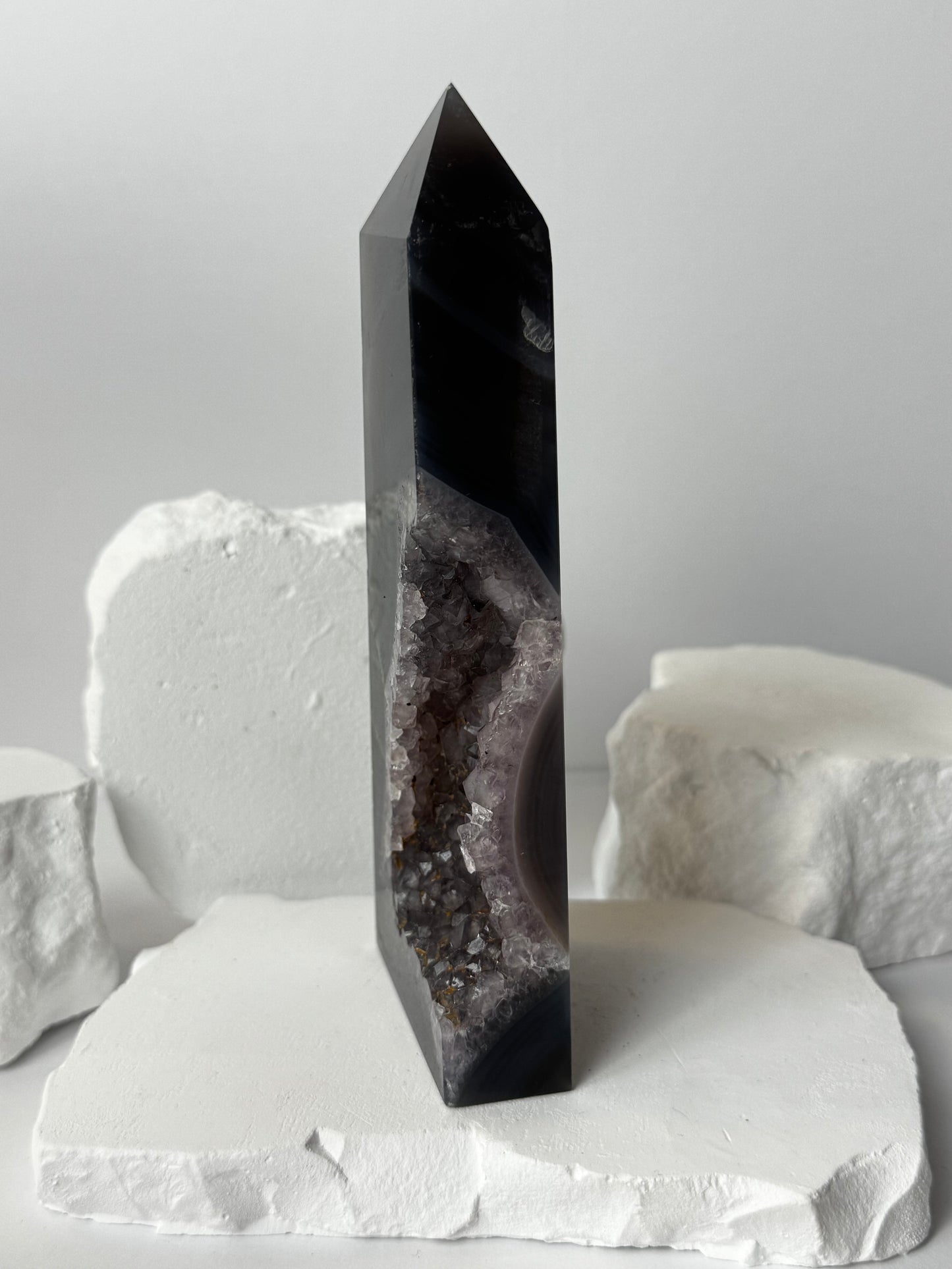 Druzy Agate Tower with Amethyst