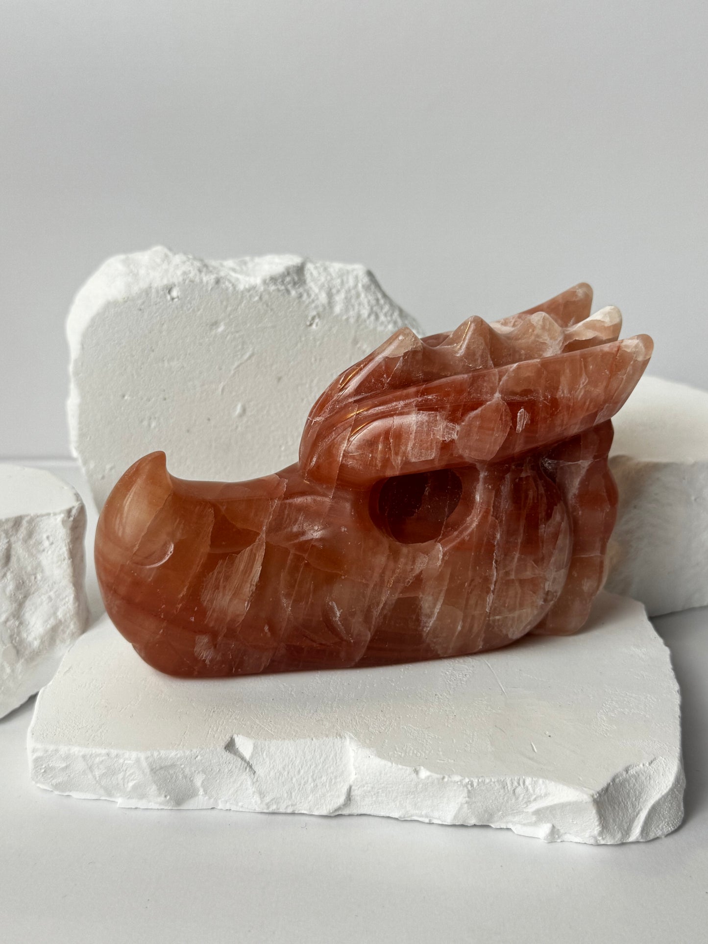 Pink Caribbean Calcite – Dragon Head Carving
