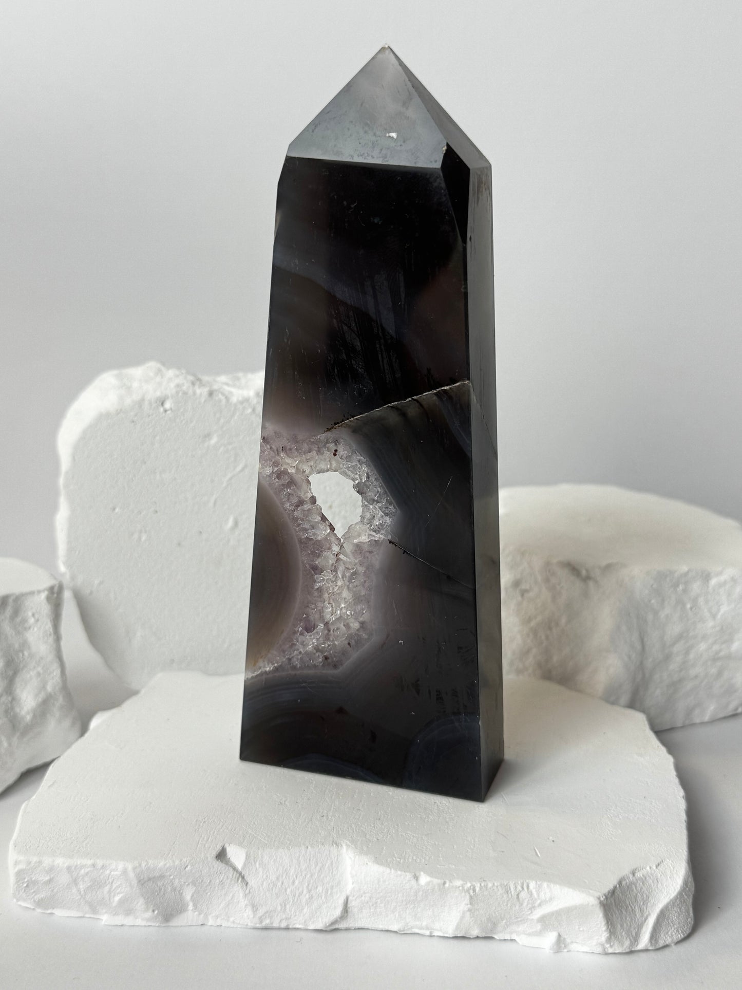 Druzy Agate Tower with Amethyst