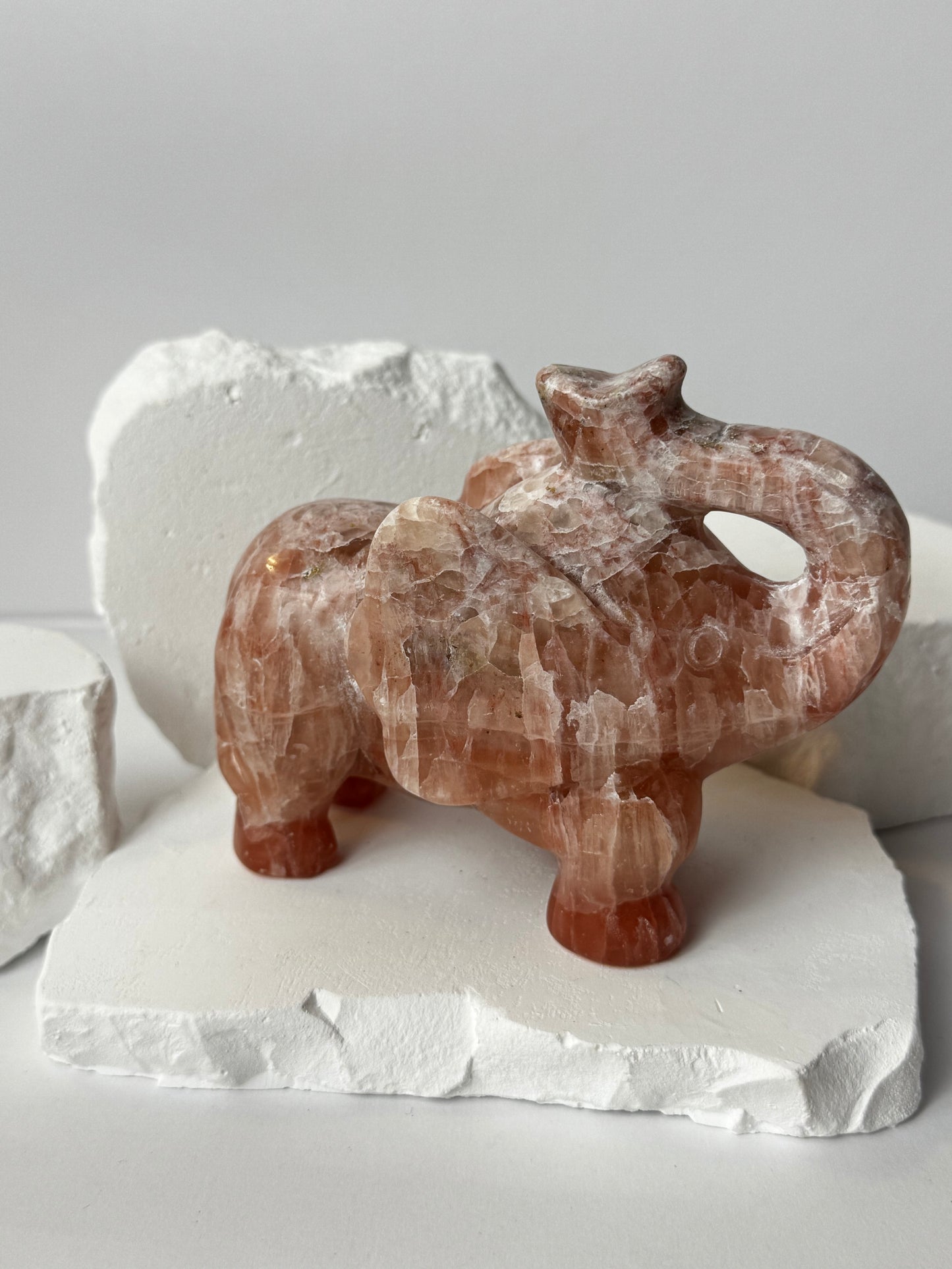 Pink Caribbean Calcite – Elephant Carving