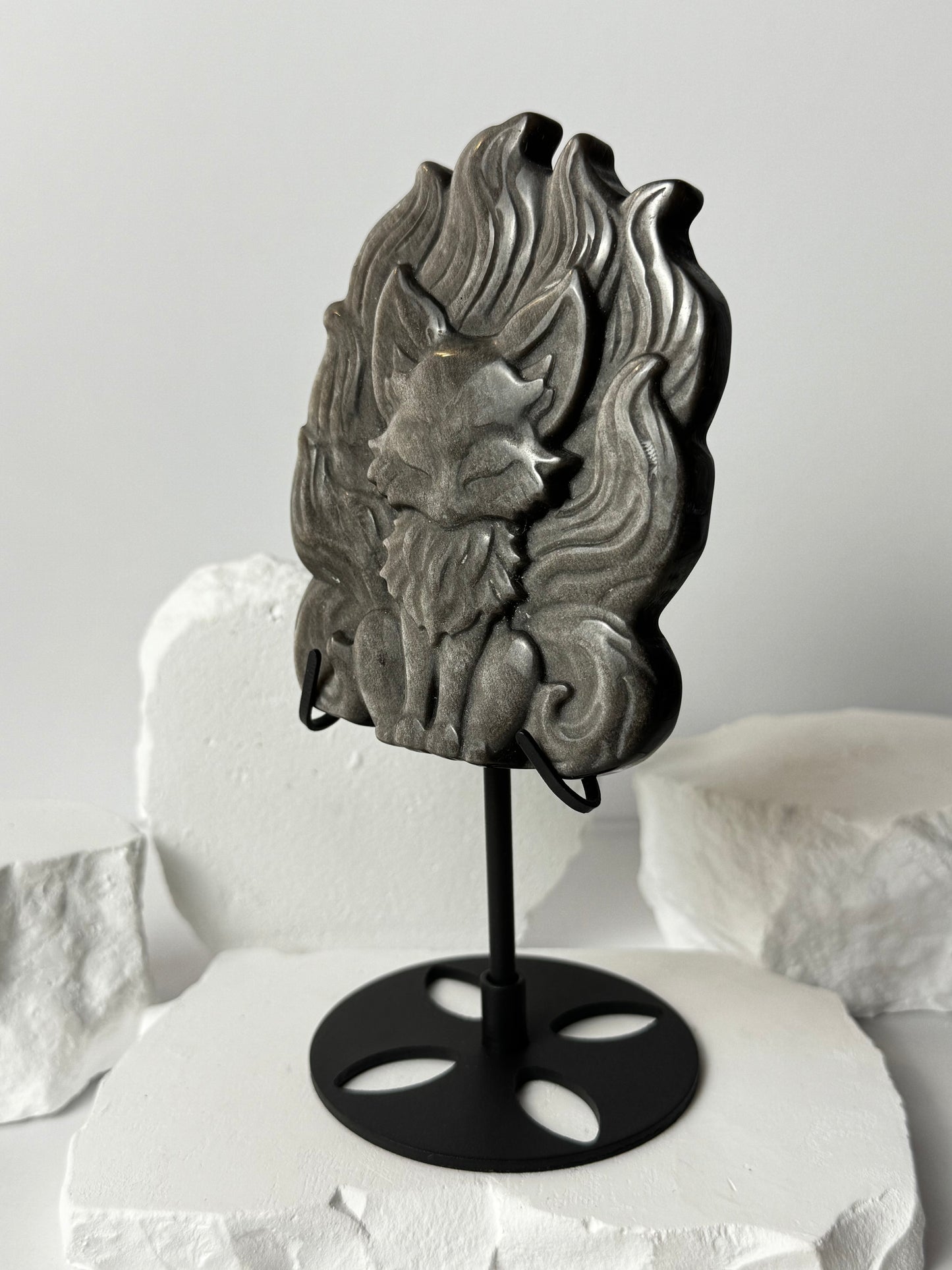 Silver Obsidian Ninetail Fox – on stand