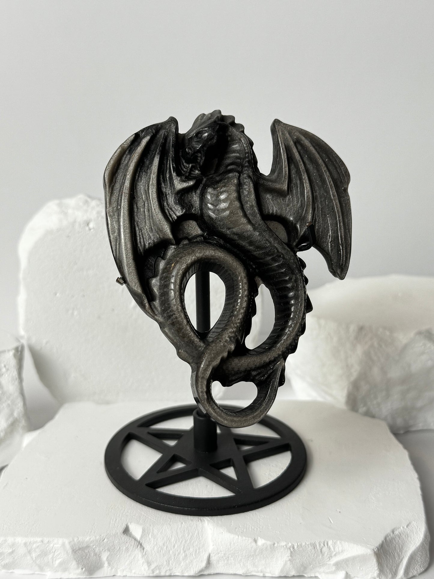 Silver Obsidian Dragon – on stand