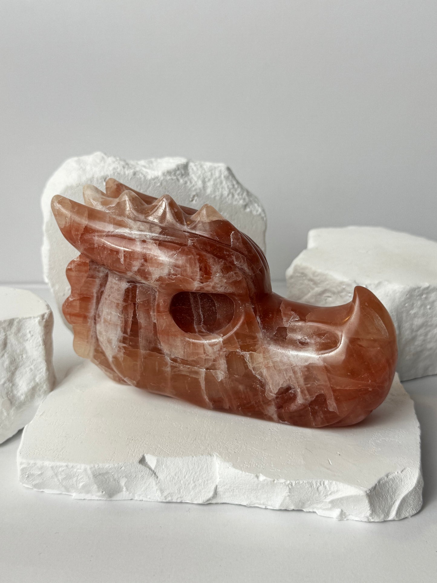 Pink Caribbean Calcite – Dragon Head Carving