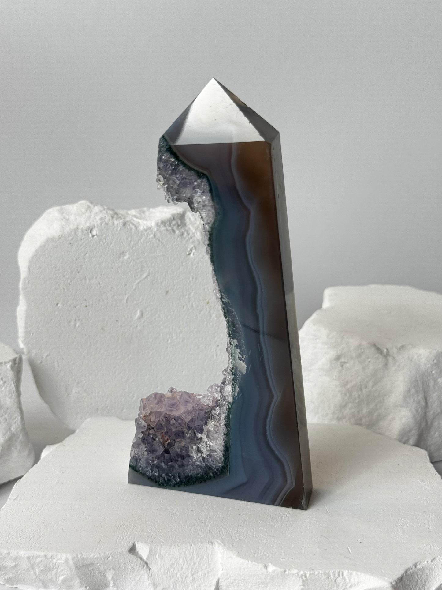 Druzy Agate Tower with Amethyst