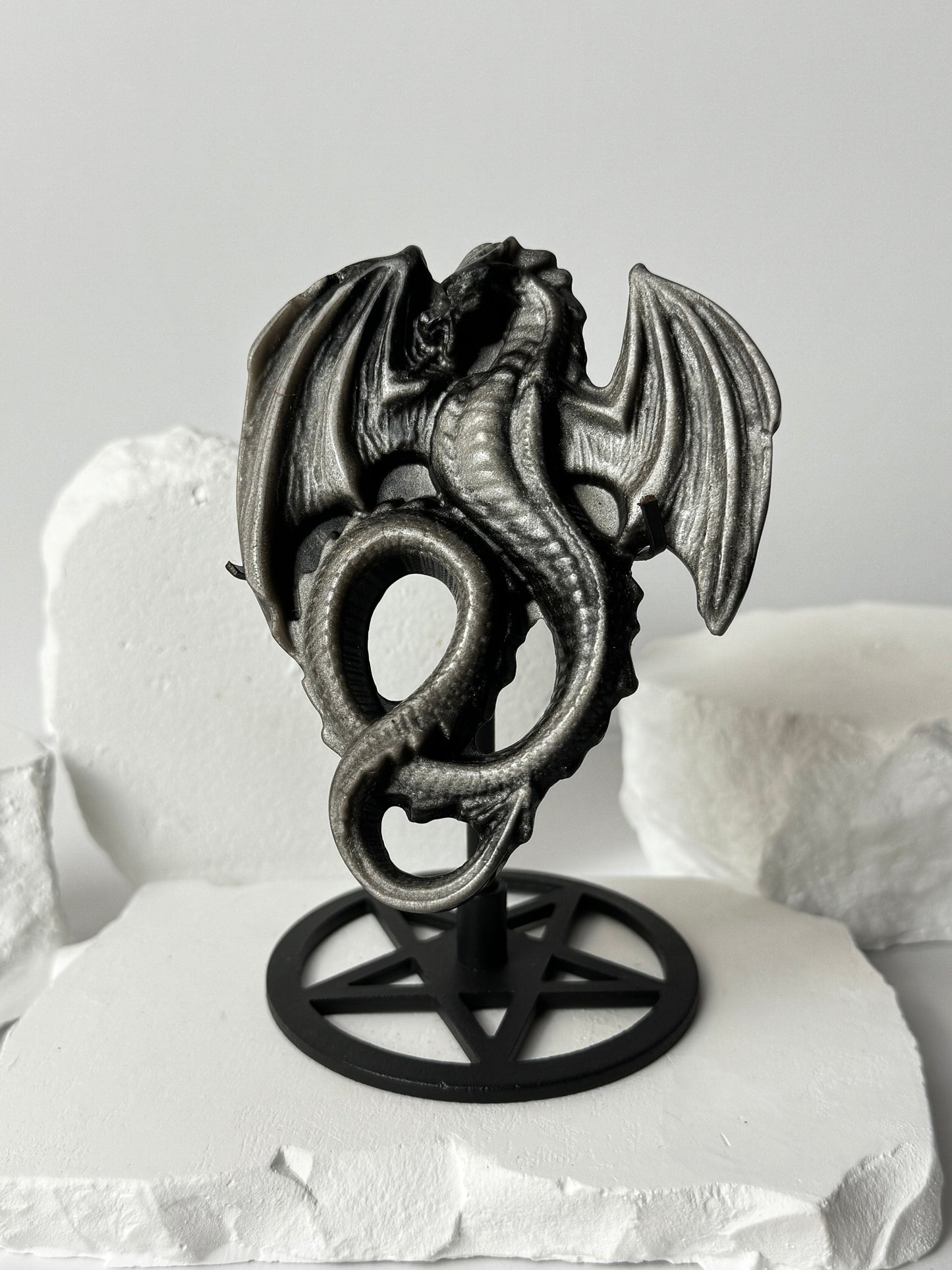 Silver Obsidian Dragon – on stand