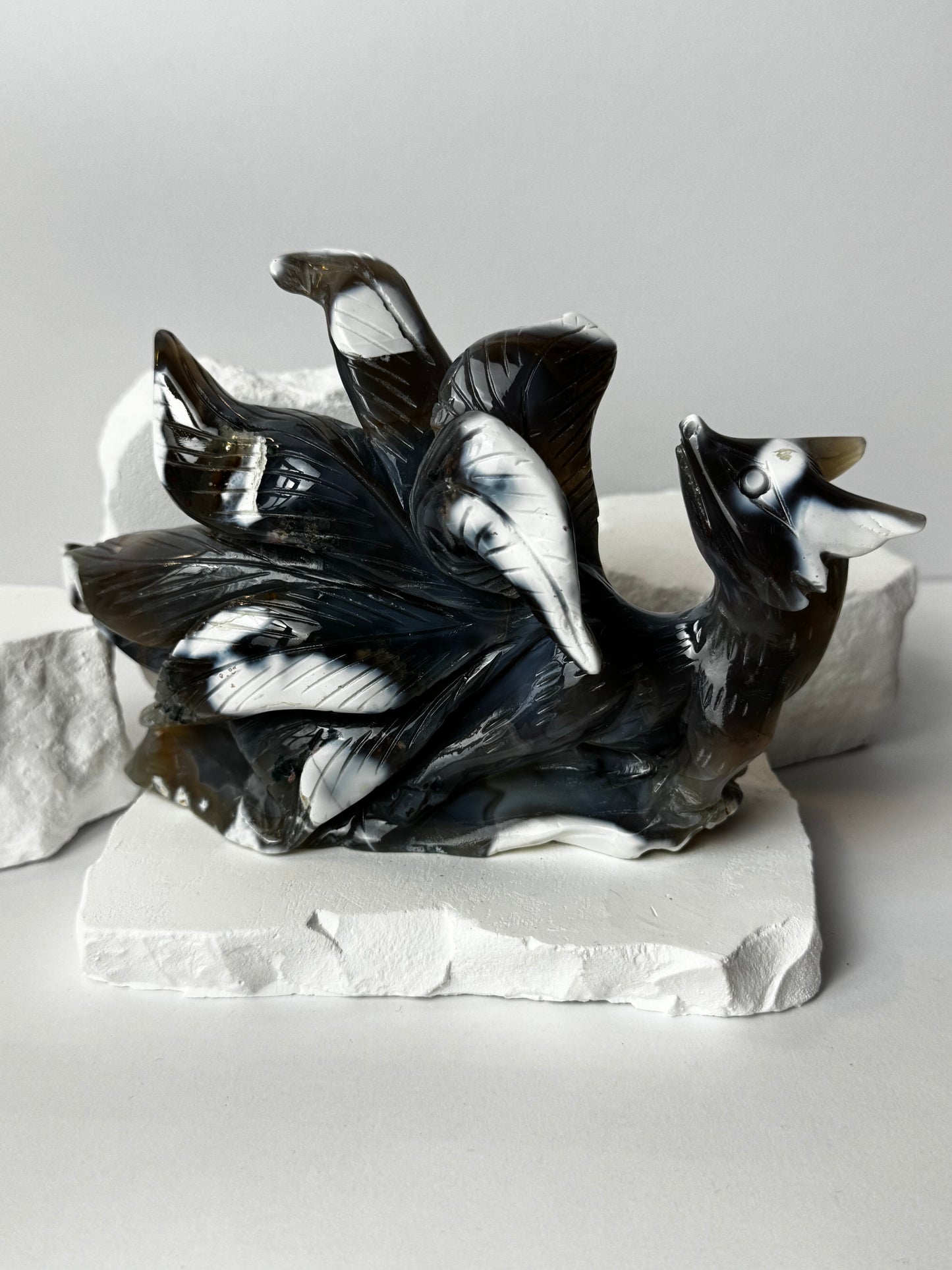 Orca Agate – Nine-Tailed Fox Carving