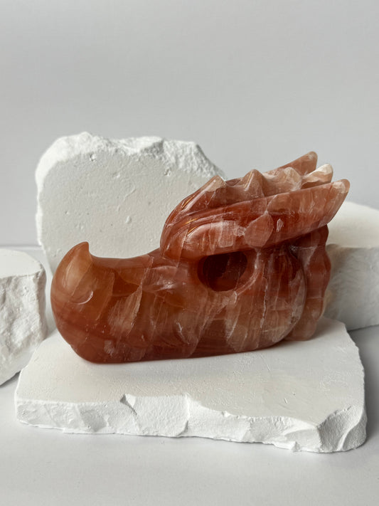 Pink Caribbean Calcite – Dragon Head Carving
