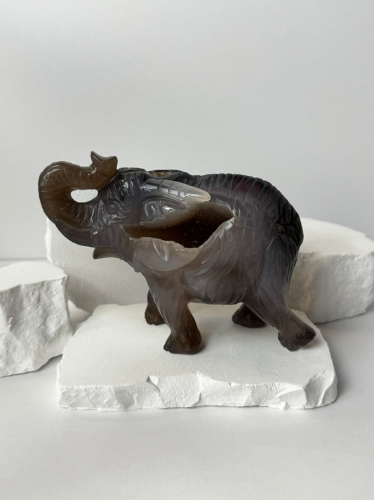 Druzy Agate – Elephant Carving