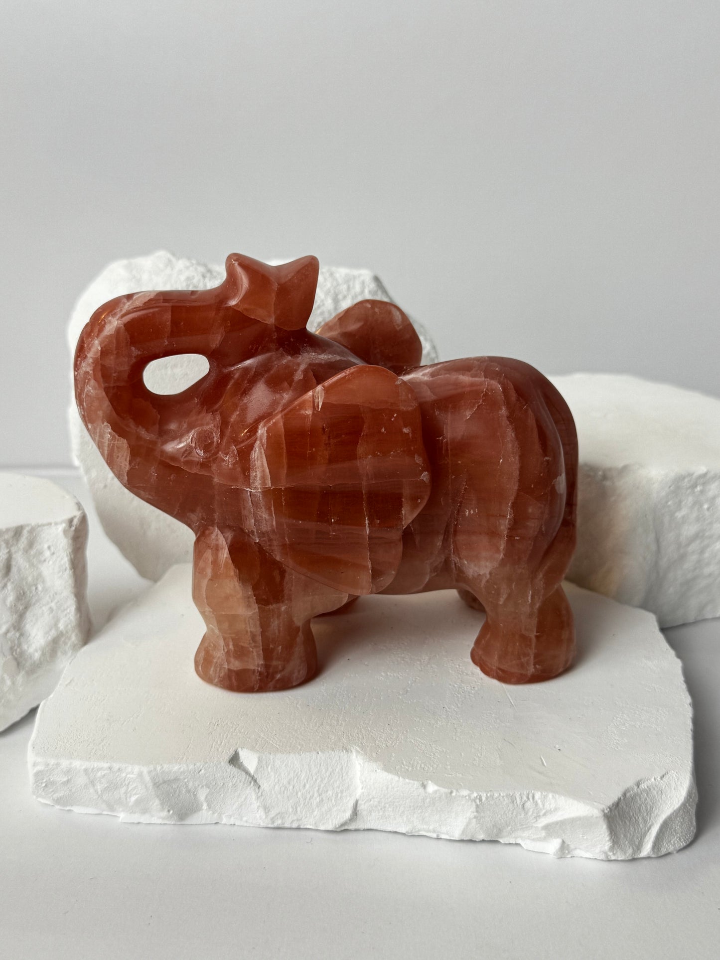 Pink Caribbean Calcite – Elephant Carving