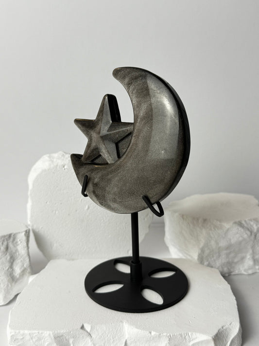 Silver Obsidian Star in the Moon – on stand