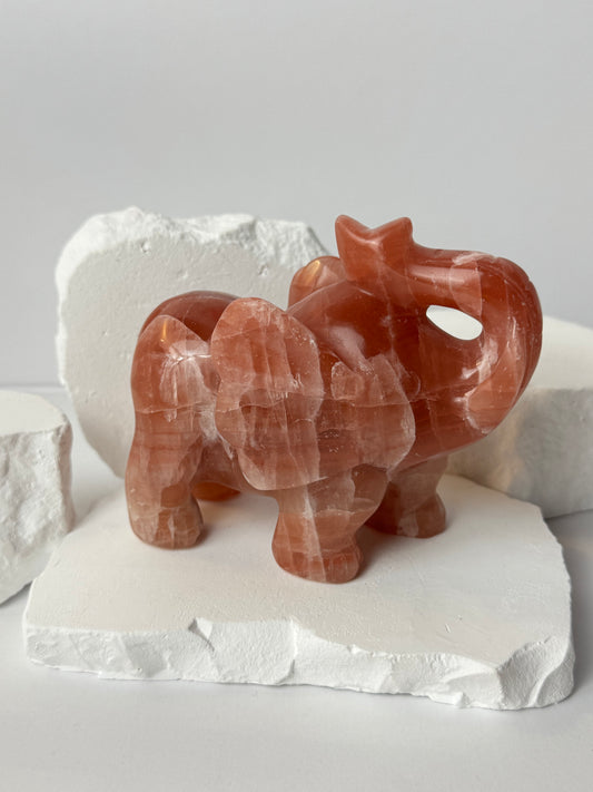 Pink Caribbean Calcite – Elephant Carving