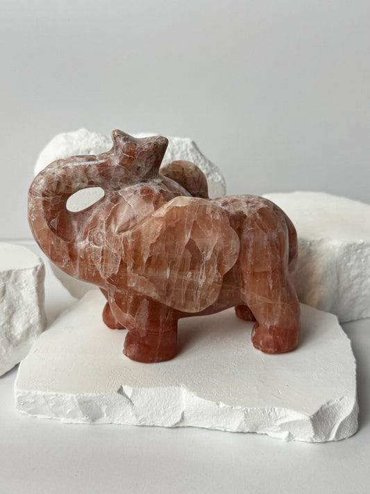 Pink Caribbean Calcite – Elephant Carving