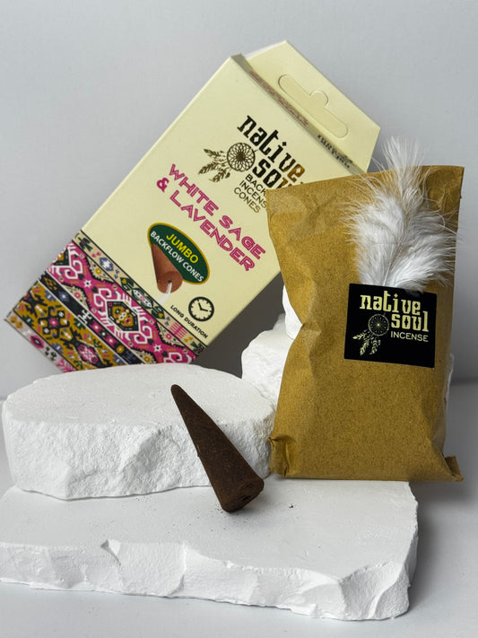 Native Soul – White Sage &amp; Lavender Jumbo Backflow Incense Cones