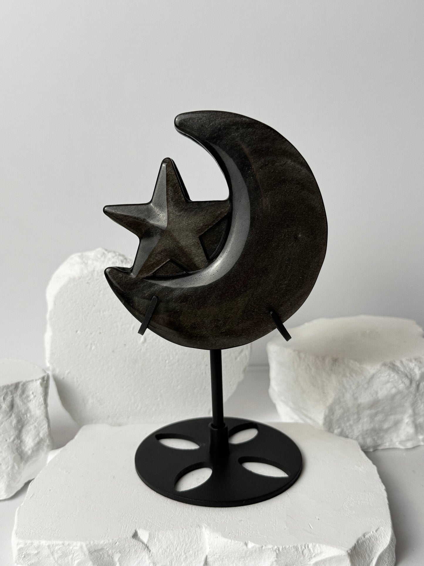 Silver Obsidian Star in the Moon – on stand