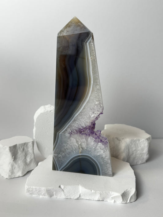 Druzy Agate Tower with Amethyst