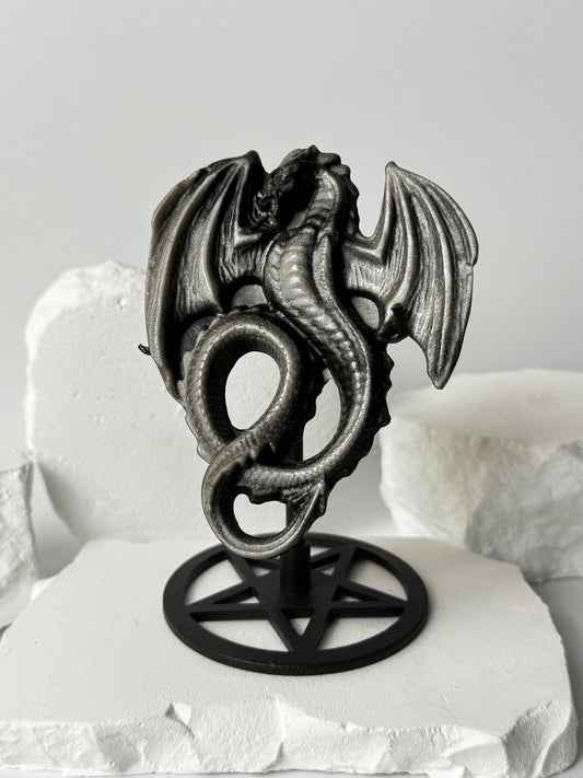 Silver Obsidian Dragon – on stand