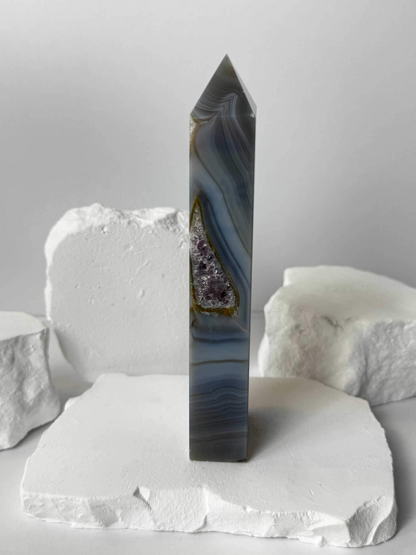 Druzy Agate Tower with Amethyst
