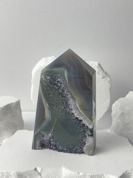 Druzy Agate Tower with Amethyst