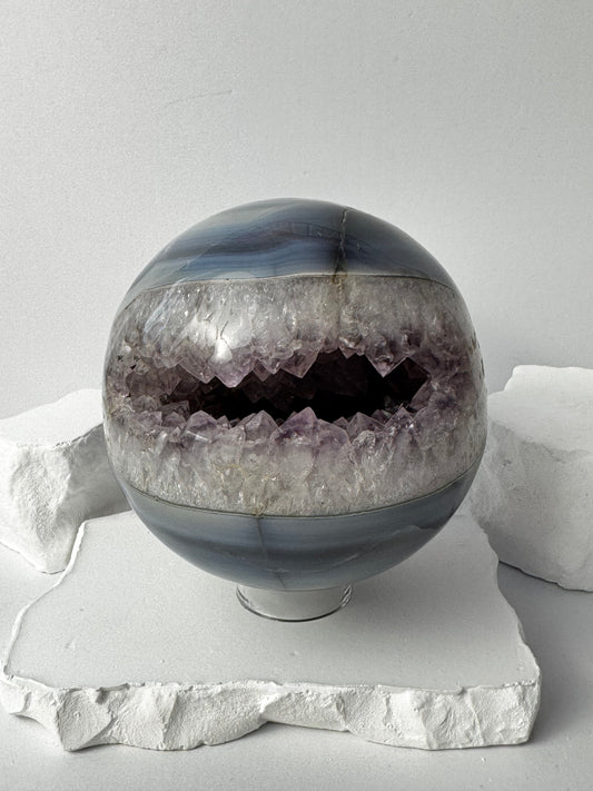 Druzy Agate with Amethyst Sphere